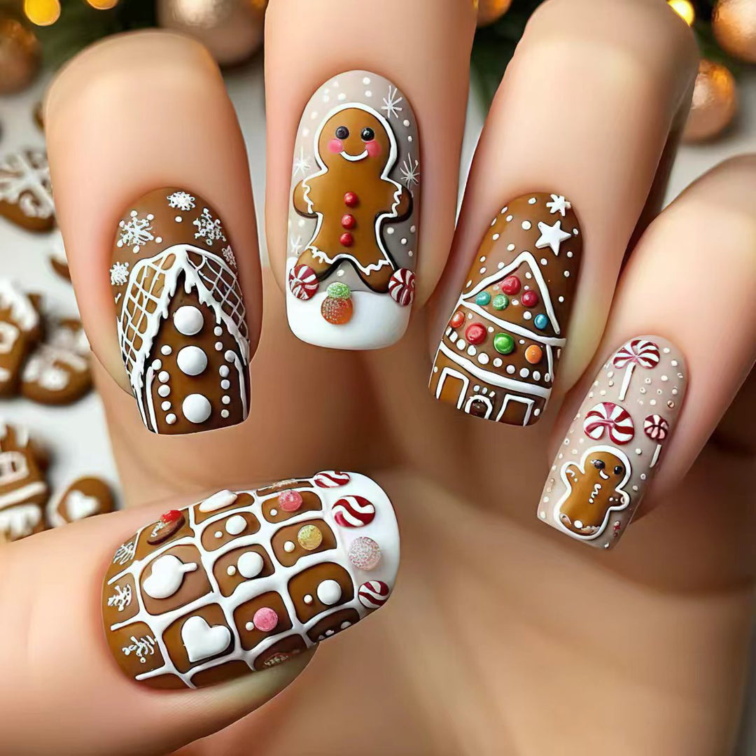 Artificial nails in gingerbread house design Bowlift