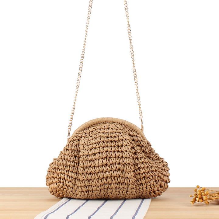 Shoulder bag made from handcrafted natural fibers with elegant chain decoration Bowlift