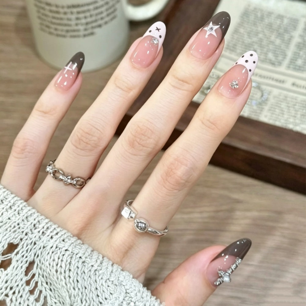Artistic Press-On Nail Set with Star Motifs Bowlift