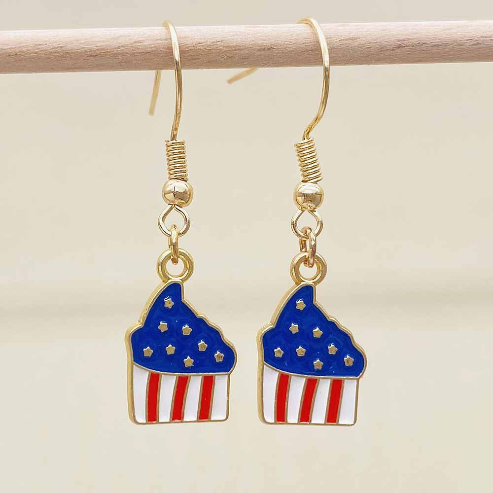 Women's Independence Day patriotic enamel flag dangle earrings with hypoallergenic fishhook wires Bowlift