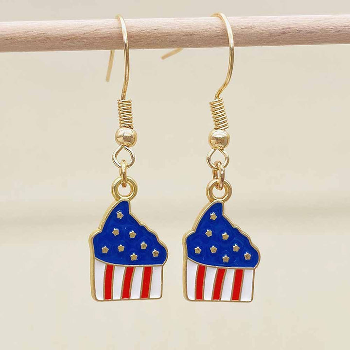 Women's filigree drop earrings with enameled flag pendants and metal hook closure Bowlift