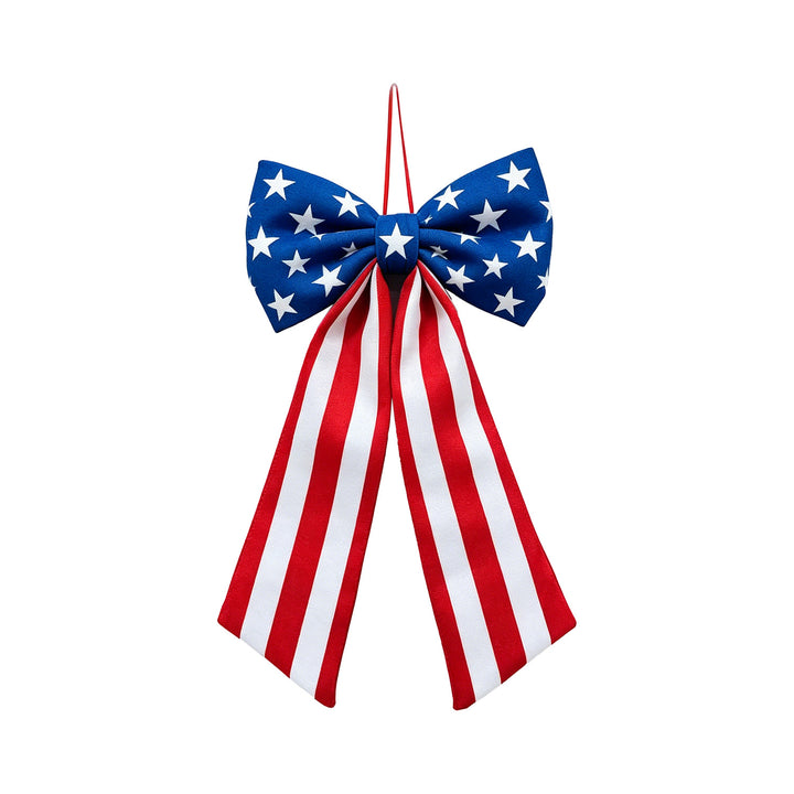 Unisex satin decorative bow pendant with long ribbon and hanging loop Bowlift