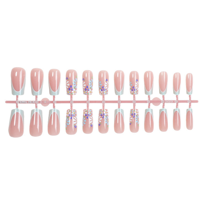Decorative Press-On Nail Set with Floral and Glossy Accents Bowlift
