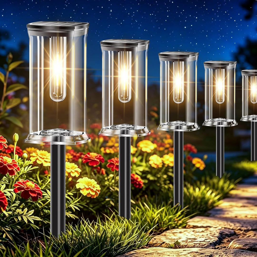 Solar stake lantern with integrated filament LED and weatherproof polycarbonate housing Bowlift