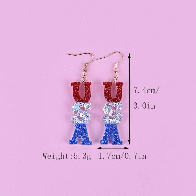 Women's long star pendant earrings made of glitter resin with three-tier chain suspension and fishhook bowlift