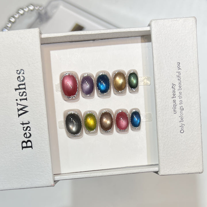 Colorful Metallic Press-On Nail Set with Glittering Accents Bowlift