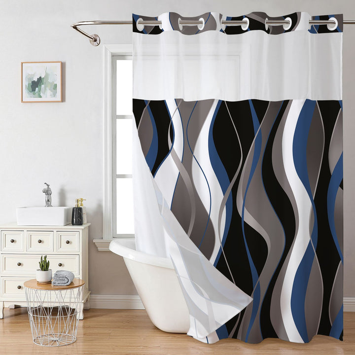 Modern Abstract Wave Pattern Shower Curtain Bowlift