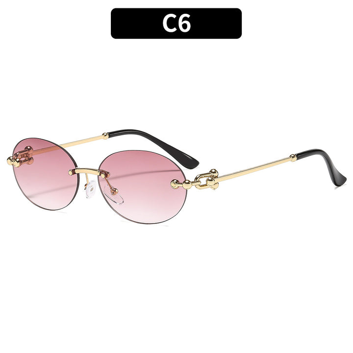 Oval Frame Sunglasses with Decorative Metal Accents