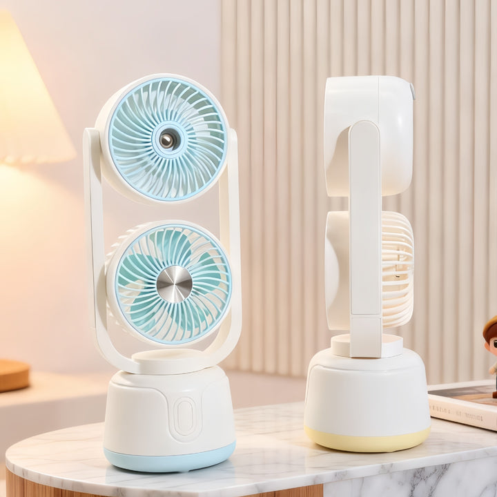 Unisex portable double fan with USB charging function, tiltable fan heads and quiet motor Bowlift
