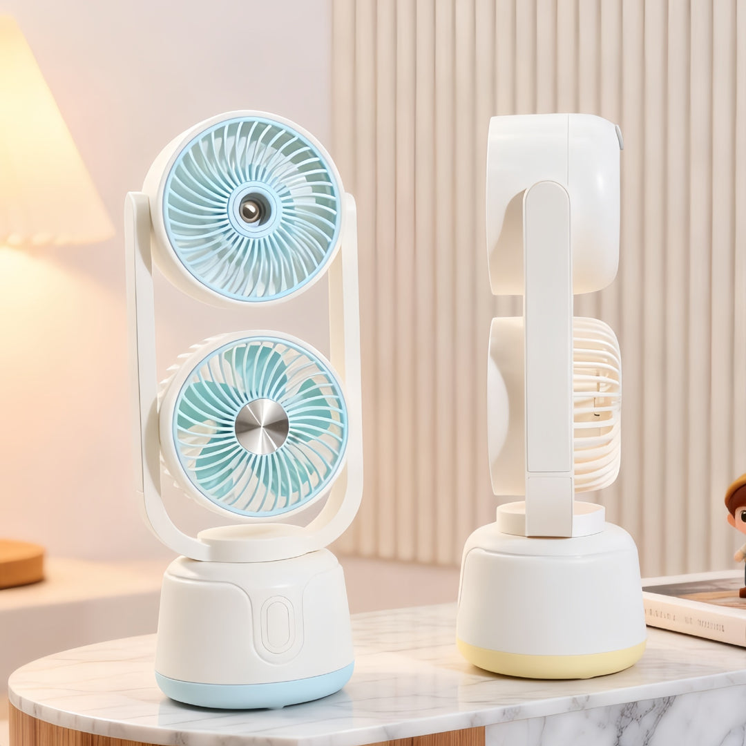 Portable USB Air Humidifier Fan with Dual Blower and Splash-Proof Function Bowlift