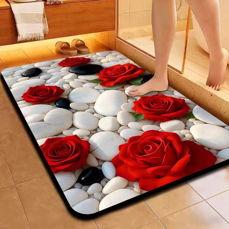 Decorative Floral Pattern Bath Mat Bowlift