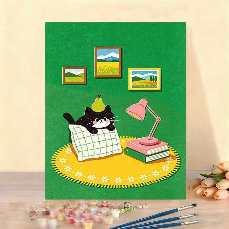 Whimsical Cat Illustration Canvas Artwork Bowlift