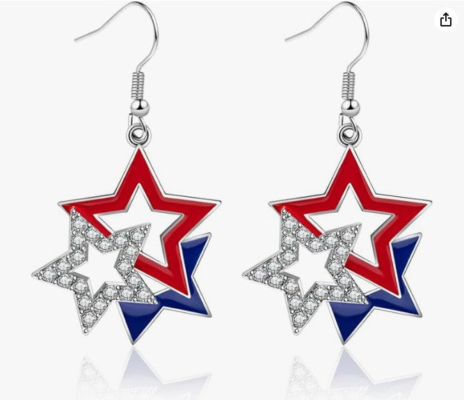 Ladies playful star earrings with crystal embellishment and hook closure Bowlift