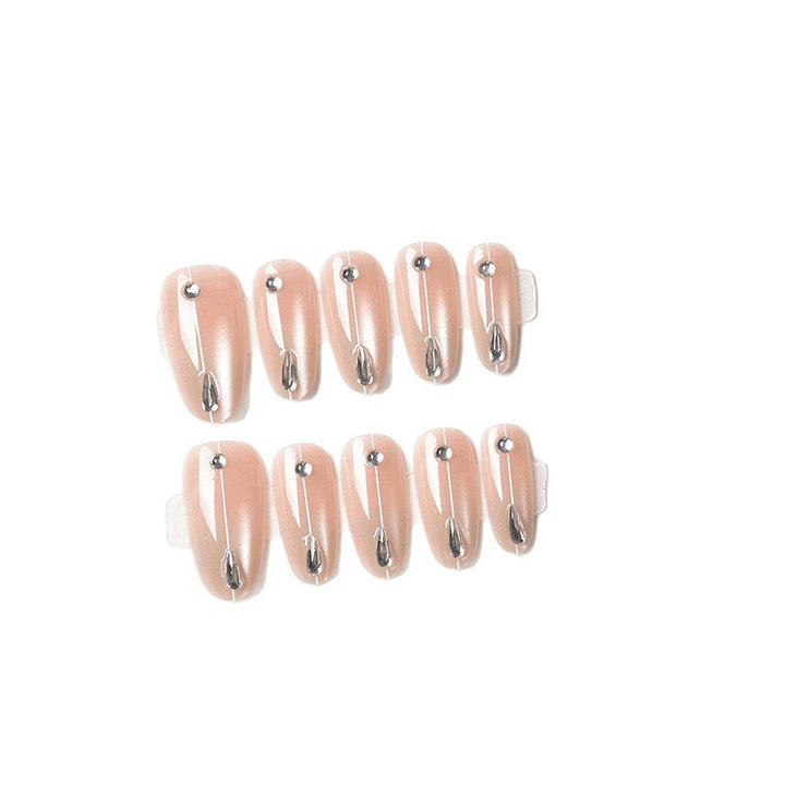 Elegant Press-On Nail Set with Rhinestone Accents Bowlift