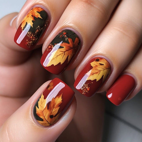Artifical Nails in Autumn Leaf Design Bowlift