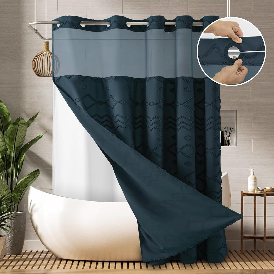 Textured Geometric Shower Curtain Bowlift