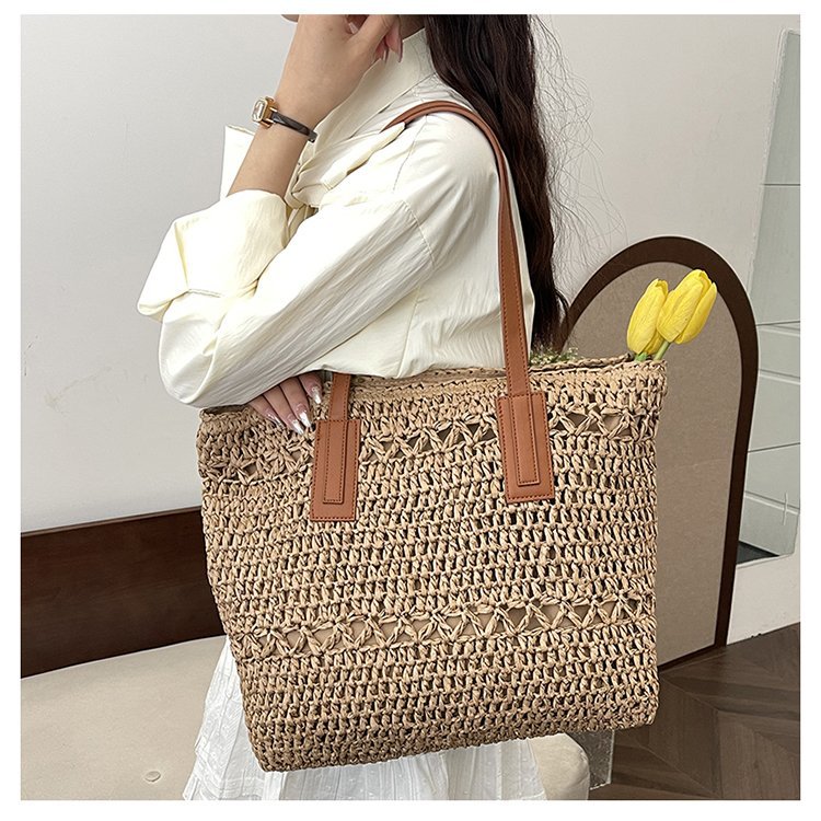 Elegant Braided Shopping Basket with Leather Handles Bowlift