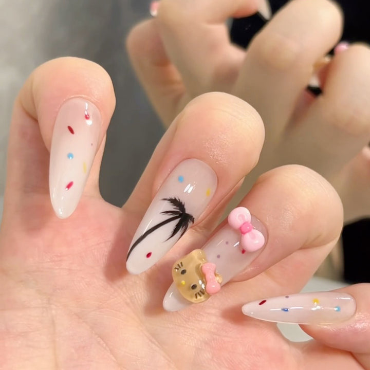 Elegant Long Press-On Nails Set with Artistic Tips Bowlift