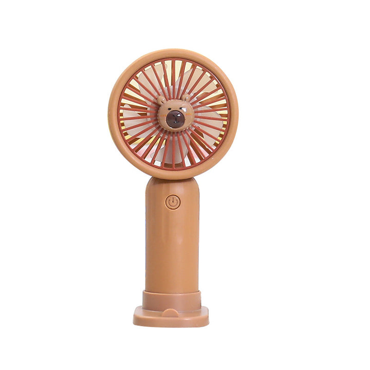 Unisex portable rechargeable hand fan with integrated stand and cute bear design Bowlift