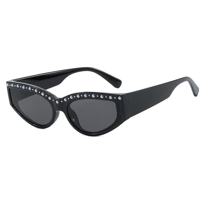 Women's Cat-Eye Sunglasses with Sparkling Rhinestone Accents and Animal Pattern Bowlift