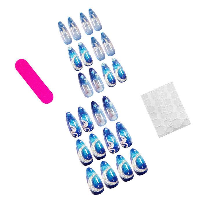 Elegant and creative stiletto artificial nails with glittering star design Bowlift
