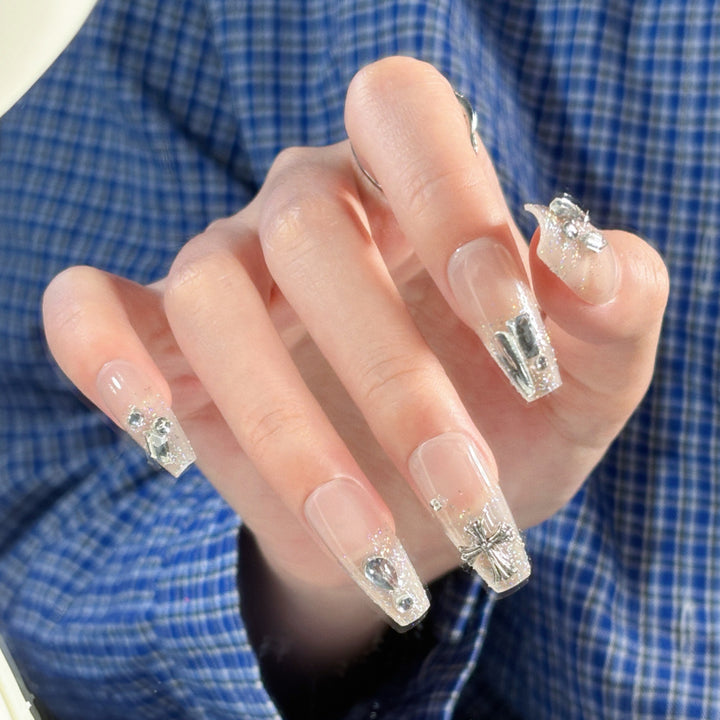 Artistic Crystal-Embellished Press-On Nail Set Bowlift