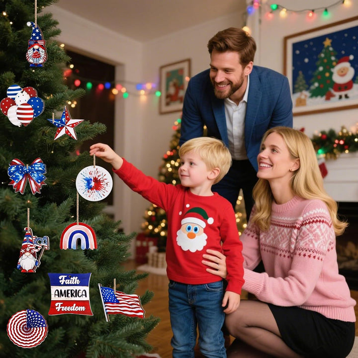 Unisex decorative party decoration set made of wooden pendants and table decoration with patriotic motifs Bowlift