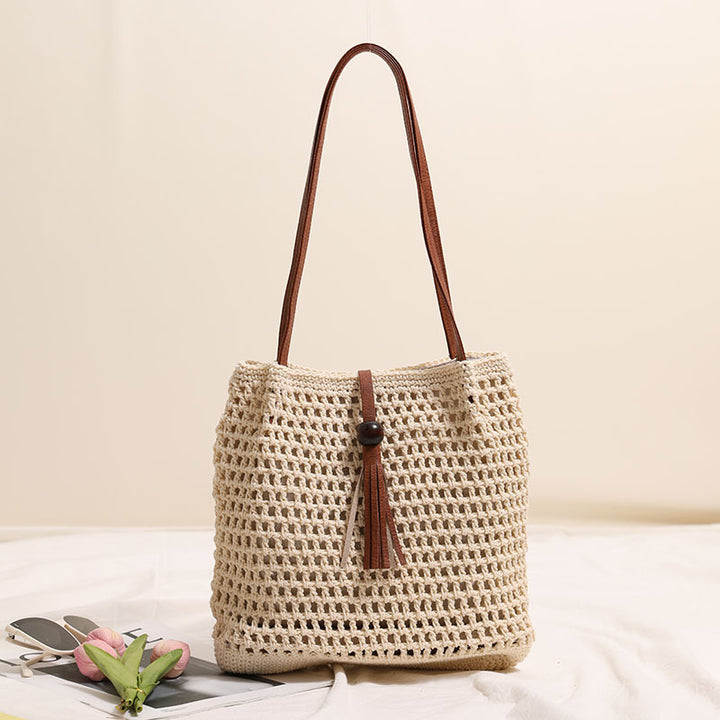 Hand-knotted basket bag with elegant leather handles Bowlift