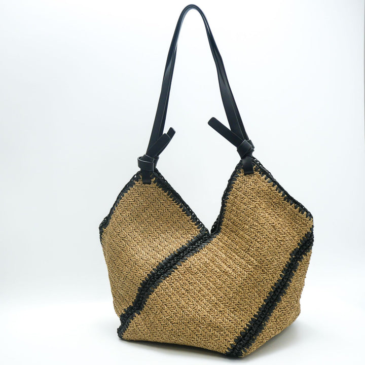 Braided Natural Material Handbag with Black Drawstring Bowlift
