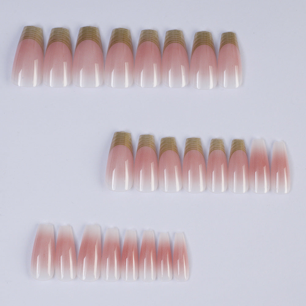 Shiny artificial nails with elegant gold rim Bowlift
