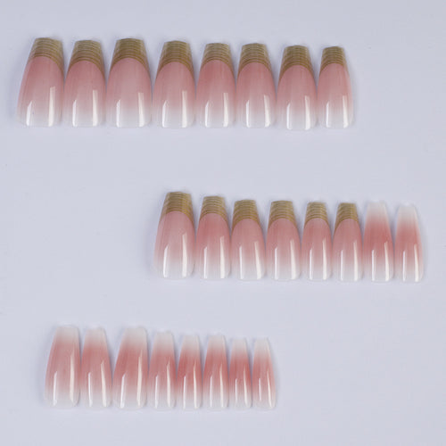 Shiny artificial nails with elegant gold rim Bowlift