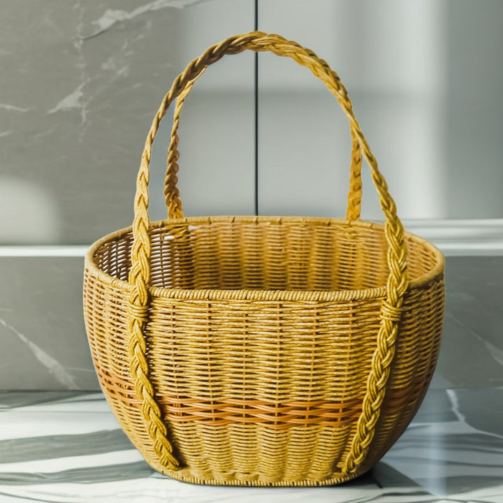 Ladies Handwoven Rattan Basket with Double Handle Bowlift