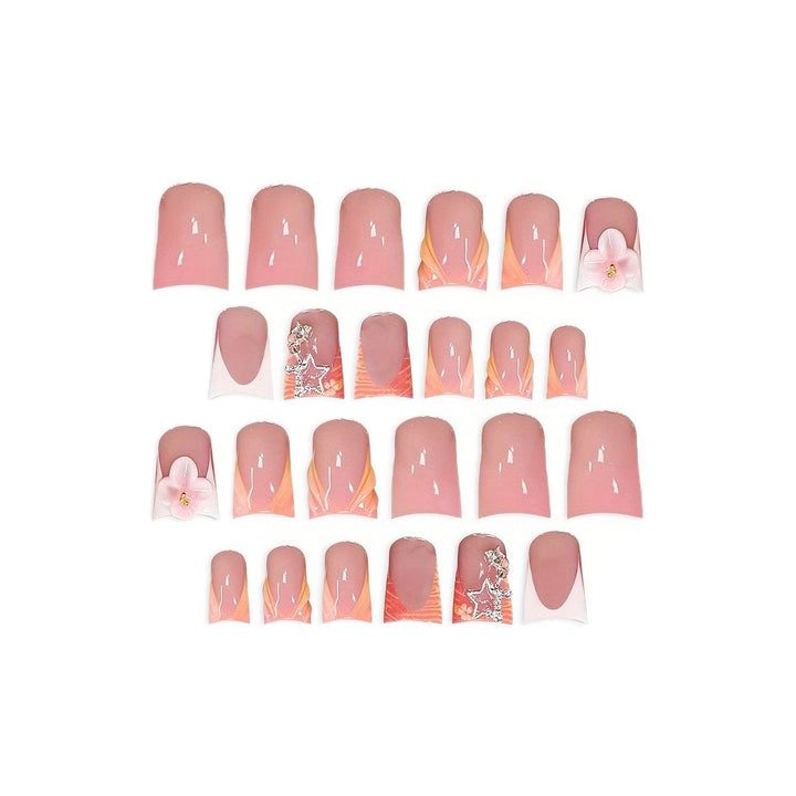 Artistic Press-On Nail Art Set with Floral and Gemstone Accents Bowlift