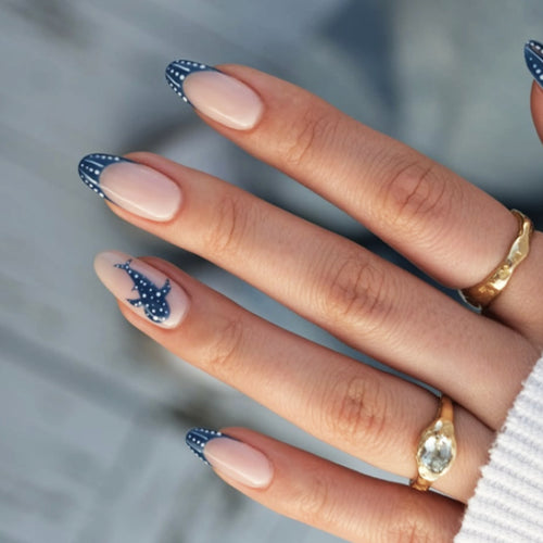 Elegant Shark-Inspired French Tip Press-On Nails Bowlift
