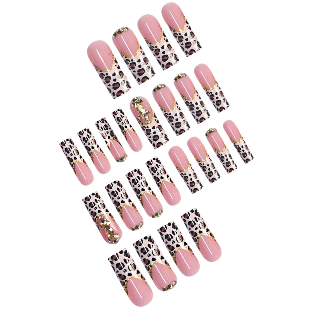 Elegant Leopard Print Press-On Nail Extensions Bowlift