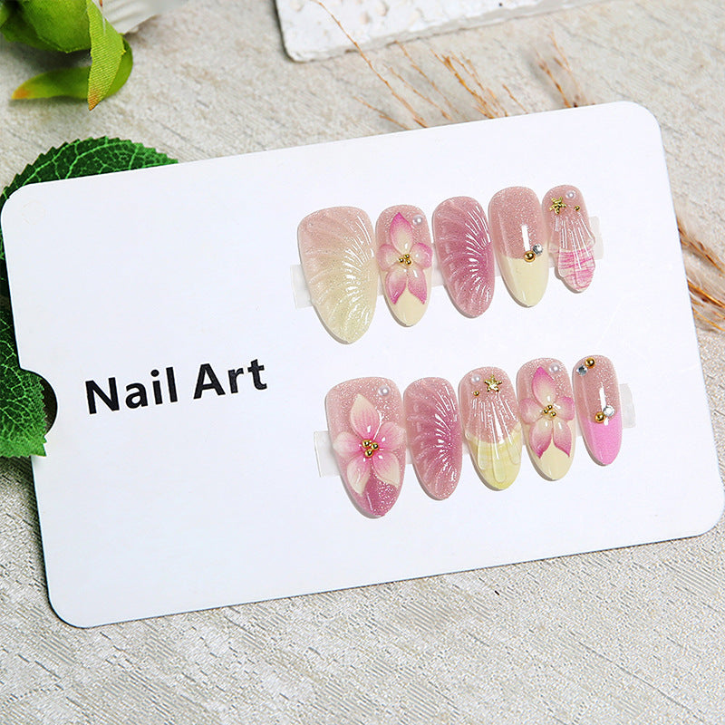 Artificial nail set with floral 3D decorations Bowlift