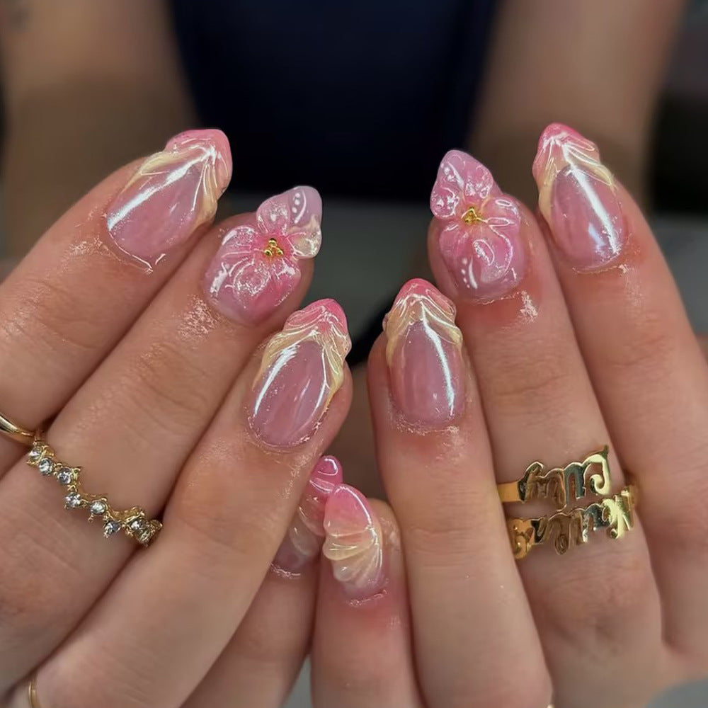 Elegant Floral Press-On Nail Art Set Bowlift