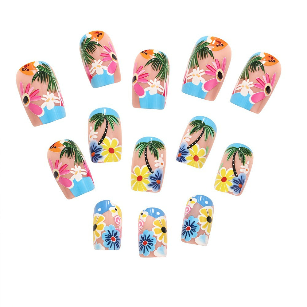 Artificial nails in tropical flower design Bowlift