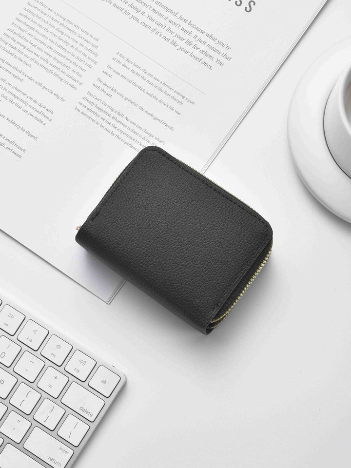 Stylish Textured Leather Zippered Wallet Bowlift