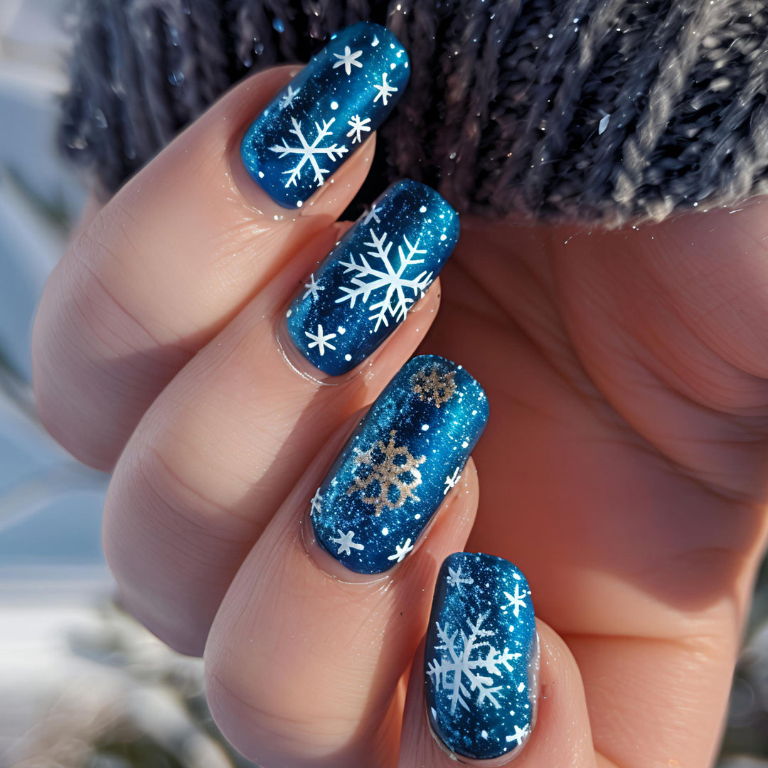 Artificial nails with shimmering winter design Bowlift