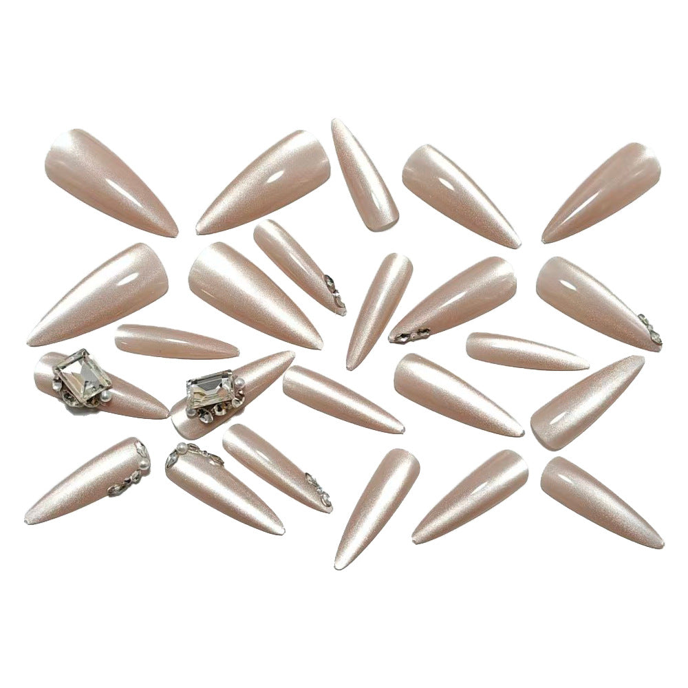 Artificial nails with elegant rhinestone decoration and glossy finish Bowlift