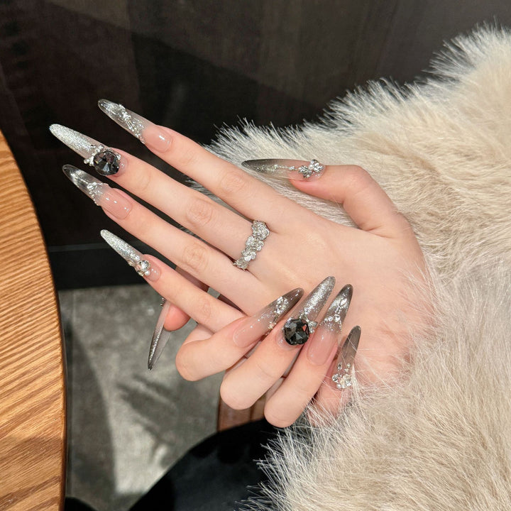 Premium Sparkling Stiletto Press-On Nails with Gem Accents