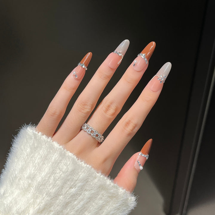 Glamorous Crystal-Embellished Press-On Nail Design Bowlift