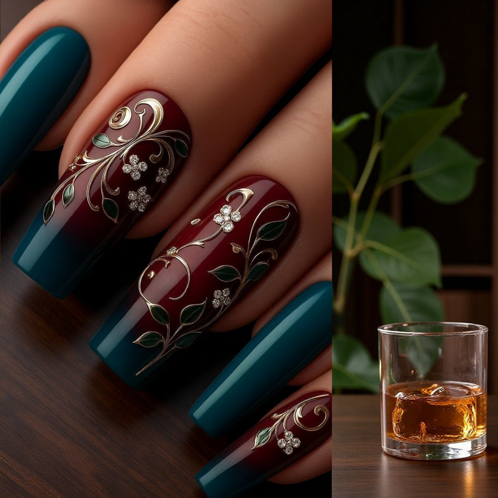Artificial nails with elegant floral design Bowlift