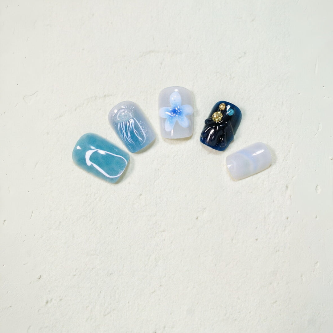 Ocean-Inspired Artistic Press-On Nail Design Bowlift
