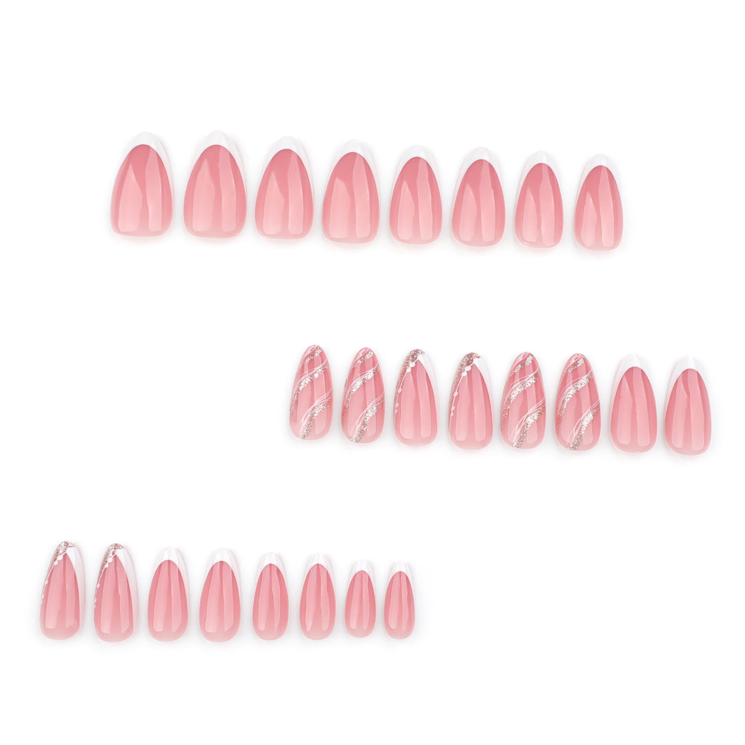 Elegant French-Tip Artificial Nails with Glitter Accents Bowlift