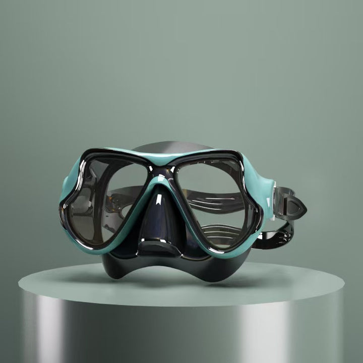 Diving mask with ergonomic design and a flexible snorkel Bowlift