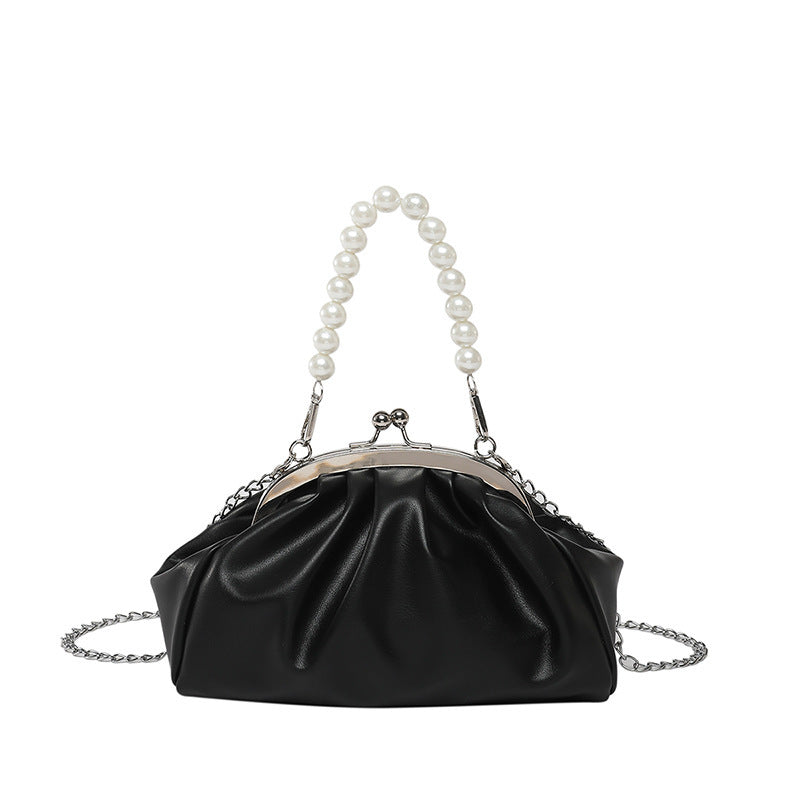 Elegant Clutch Handbag with Pearl Chain Bowlift