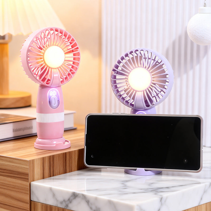 Women's Portable Hand Fan with LED Light Bowlift