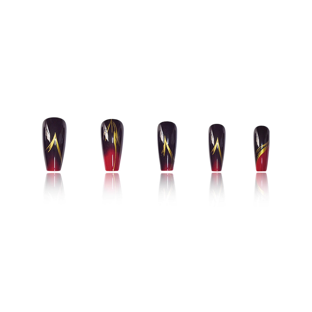 Stylish Press-On Nail Set with Gold Stripe Accents Bowlift